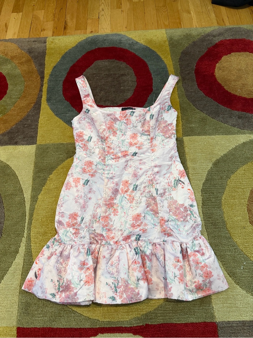PrettyLittleThing Light Pink Floral Print Cherry Blossom Satin Mini Dress Size 6
